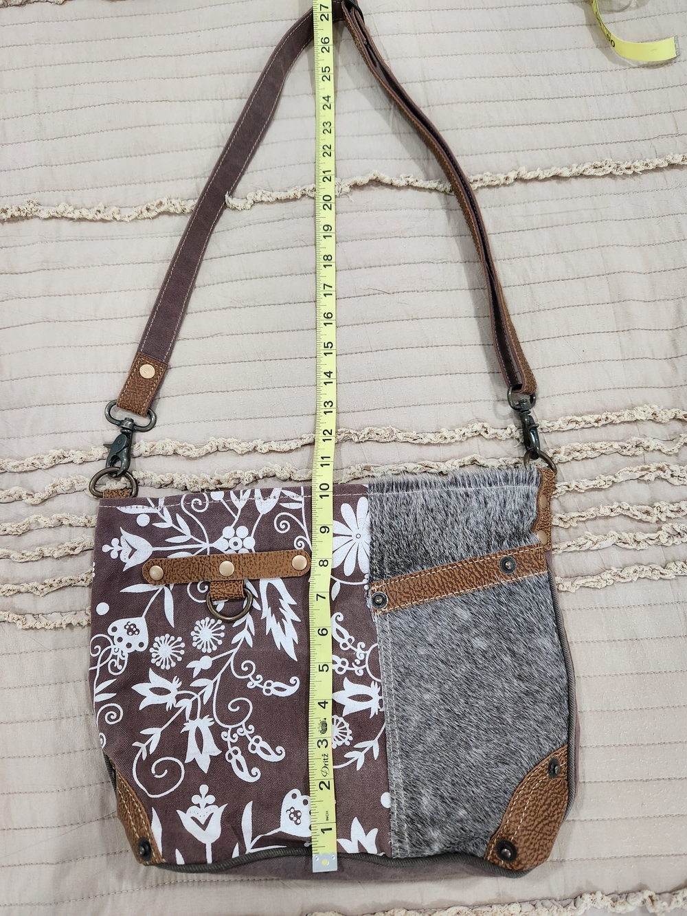 Myra Bag Brown Floral & Fur-Textured Crossbody